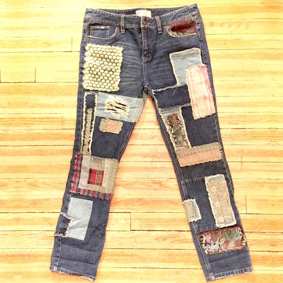 Free People Patchwork Slim Slouch Jeans - Picture 6 of 7